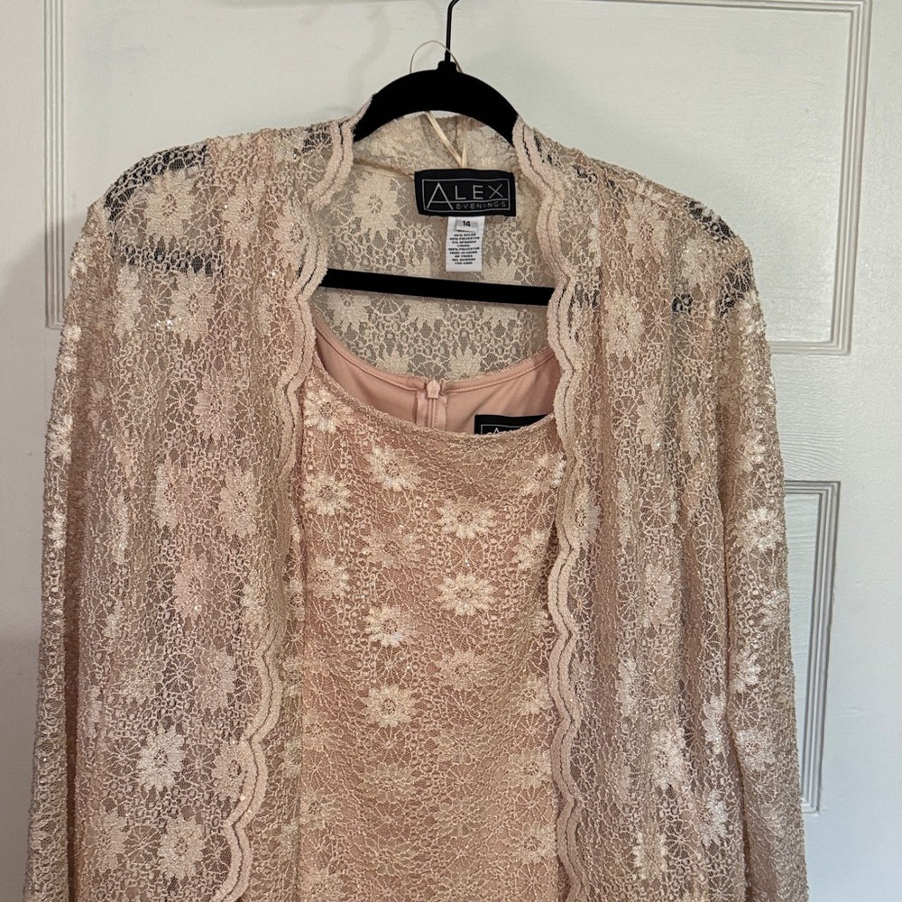 Alex Evenings Floral Lace Dress and Jacket in Cream